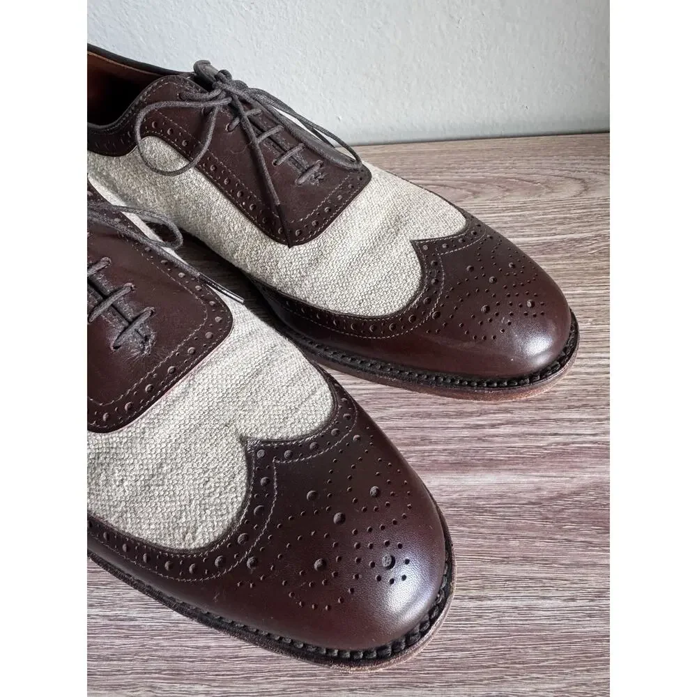 Mens Allen Edmonds Strawfut Brn Leather/Linen Spectator OXFORD DRESS Shoes 11 D